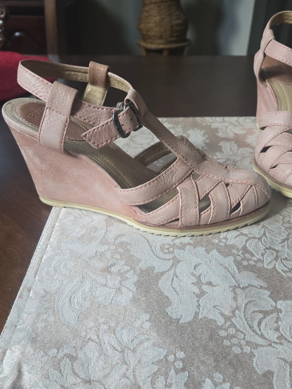 Frye Blush Pink Leather Wedge Sandals